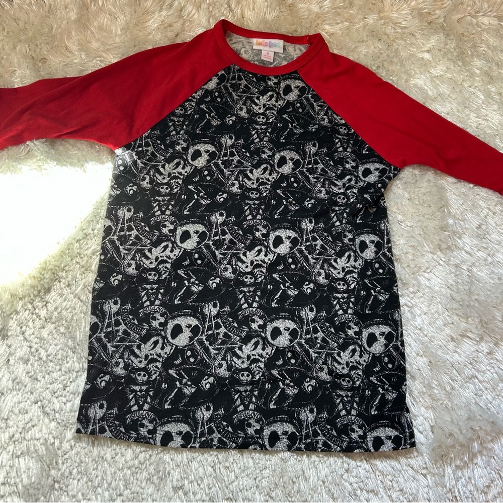 Rare super cute LuLaRoe Nightmare Before Christmas Jack Skellington top.  Sz 6